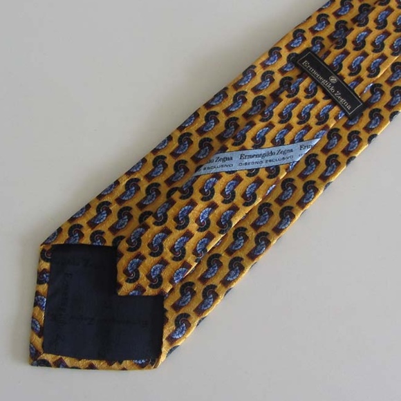 Ermenegildo Zegna yellow geometric silk tie Italy - Picture 2 of 5